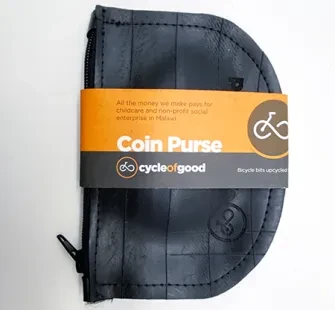 Black coin purse made from recycled bicycle tyres