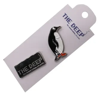 The Deep logo pin badge and penguin pin badge